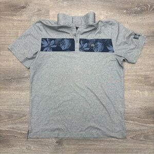 Men's TravisMathew Gray Polo with Navy Floral Accents - Like New Condition!
